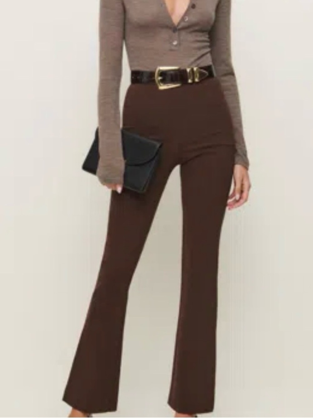 Reformation stretch modal bootcut Kumquat ponte pant, dark brown, size small